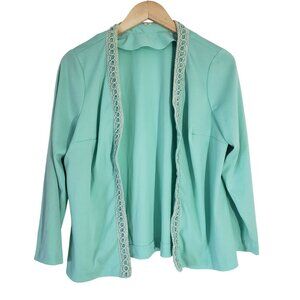 Vintage Mint Green Open Front Jacket Lightweight Womens Size L Elegant Retro